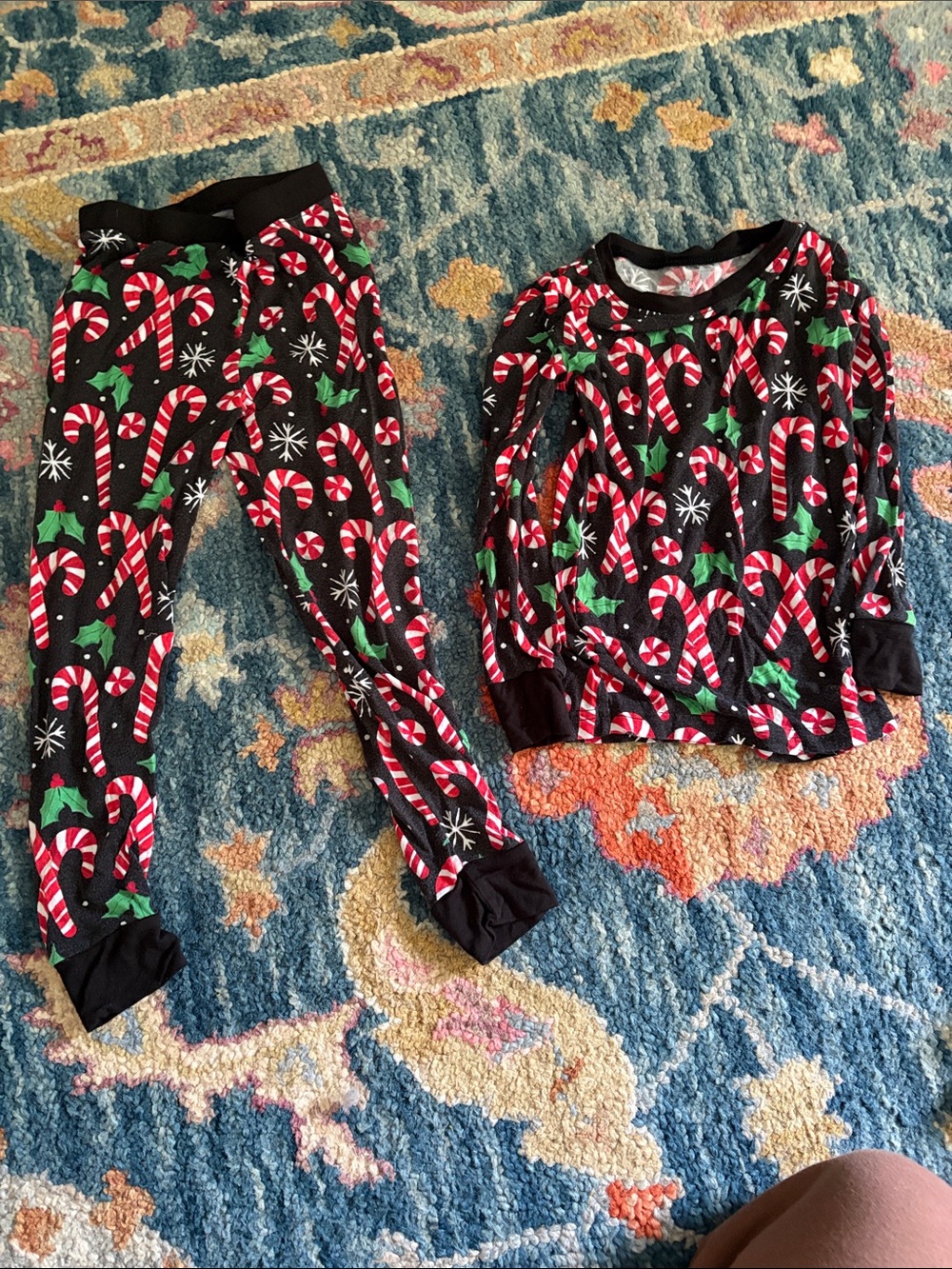 Little Sleepies Black Candy Cane Print Kids Pajama Set